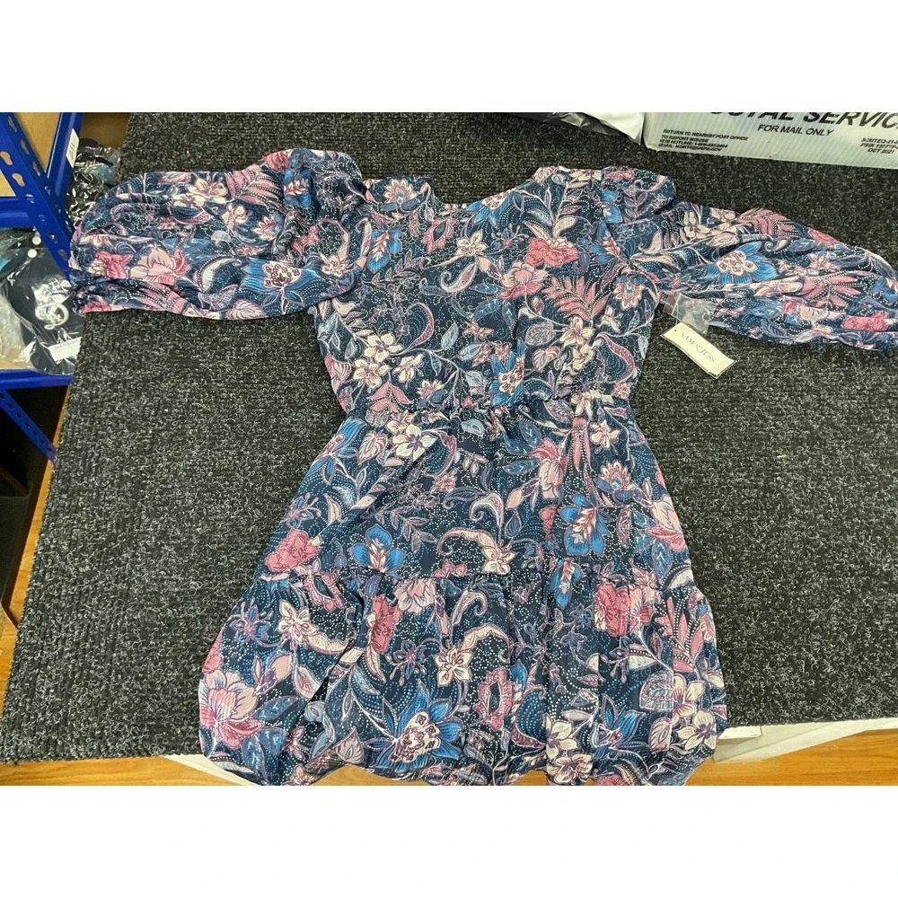 Sami & Jess Floral Long Sleeve Mini Dress Women's Blue Pink Boho Size S - Picture 2 of 3